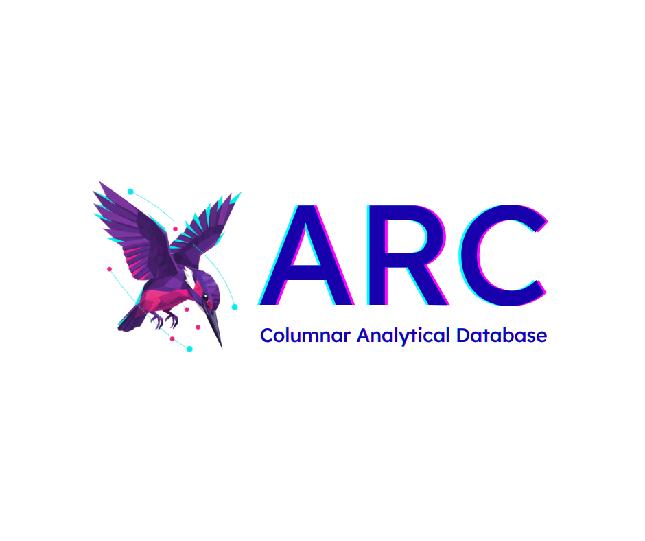 ARC by Basekick Labs logo: a polygonal kingfisher in purple, magenta, and cyan beside the ARC wordmark with the tagline Columnar Analytical Database.