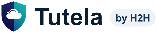 Tutela by H2H logo with a blue and teal shield, cloud mark, and dark wordmark.